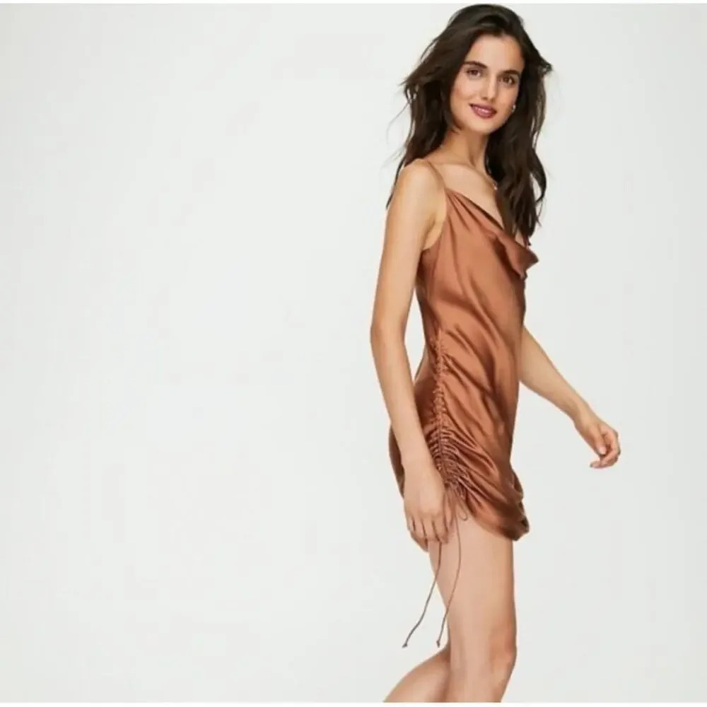 Wilfred Aritzia Satin Davina Slip Dress in Terrazzo Brown Size Small NWT